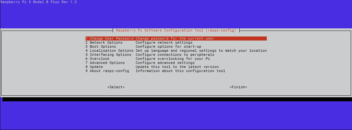 The Raspberry's built in configuration utility, raspi-config